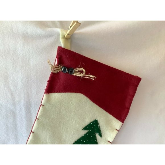 Felt Red and White Christmas Stocking w/Hearts and Trees - Picture 2 of 8